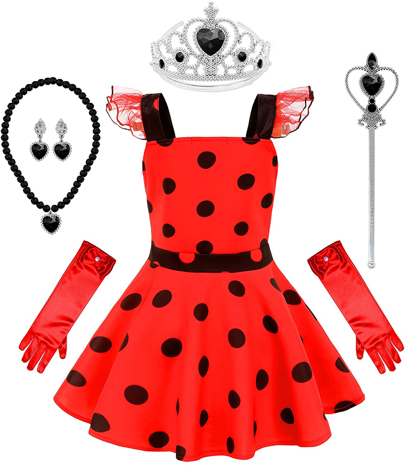 Mecamelon Girl Dalmatian Halloween Costume Christmas Vintage Polka Dots Dress Set for Girls Apparel & Accessories > Costumes & Accessories > Costumes Mecamelon Red 3T 