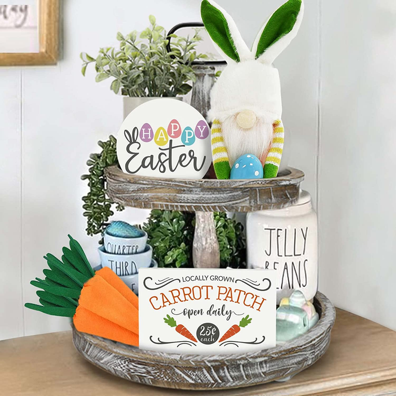 Easter Decorations - Easter Decor - Gnomes Bunny Plush with Egg & 2 Wooden Signs and 3 Carrots Bundle - Farmhouse Rustic Tiered Tray Items - Happy Spring Decoration for Indoor Home Table Mantle Office Home & Garden > Decor > Seasonal & Holiday Decorations ORIENTAL CHERRY   
