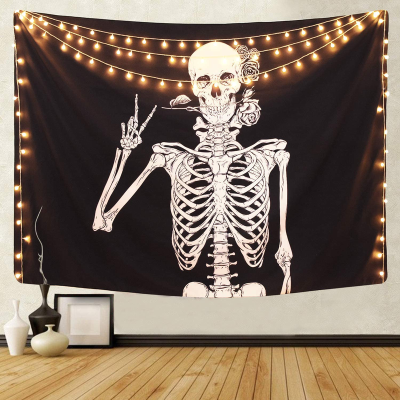 Martine Mall Rock and Roll Skull Tapestries, Funny Skull Human Skeleton Tapestry Wall Hanging for Room Decoration, Black and White Wall Art Home & Garden > Decor > Artwork > Decorative Tapestries MARTINE MALL Skull 51.2" x 59.1" 