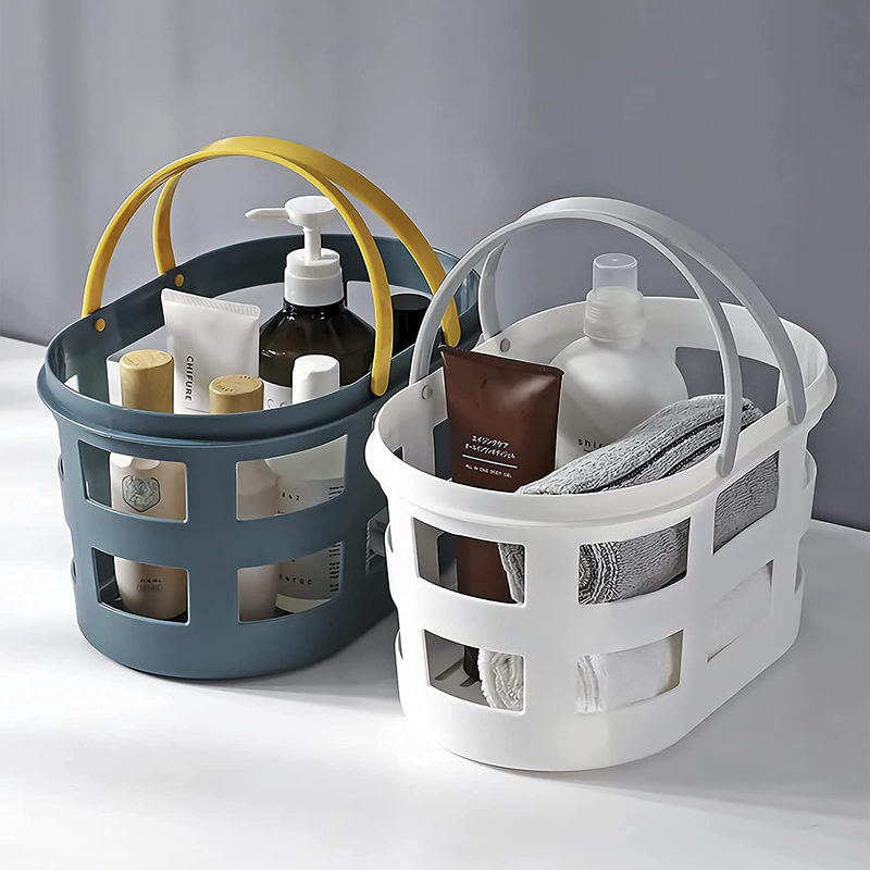 Shower Caddy Basket Tote for College Dorm Bathroom, Plastic Basket with Handles Portable Bath Storage Organizer Bin, Dark Blue