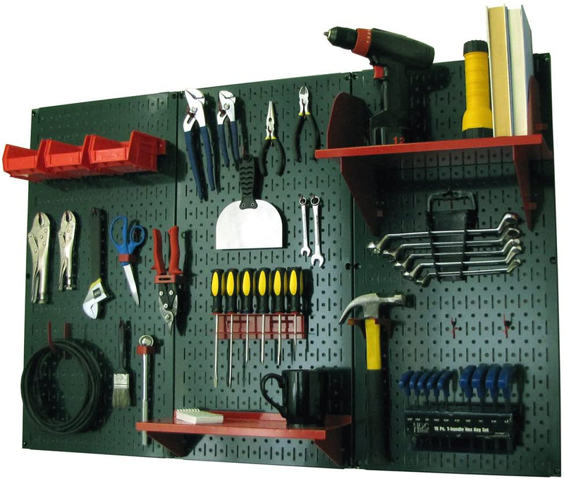 Pegboard Organizer Wall Control 4 ft. Metal Pegboard Standard Tool Storage Kit with Galvanized Toolboard and Black Accessories Hardware > Hardware Accessories > Tool Storage & Organization Wall Control Green Pegboard with Red Accessories Storage 