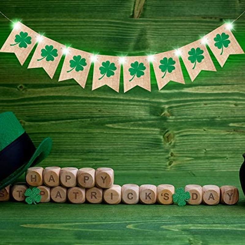 St. Patrick'S Day Banner Decorations Shamrock Burlap Banner with Green String Lights Clover Irish Garland Flags for St. Patrick'S Day Party Decor Arts & Entertainment > Party & Celebration > Party Supplies Hiboom   