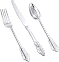I00000 144 PCS Disposable Gold Silverware, Plastic Flatware with White Handle, Gold Plastic Cutlery Includes: 48 Forks, 48 Knives and 48 Spoons Home & Garden > Kitchen & Dining > Tableware > Flatware > Flatware Sets I00000 Silver  