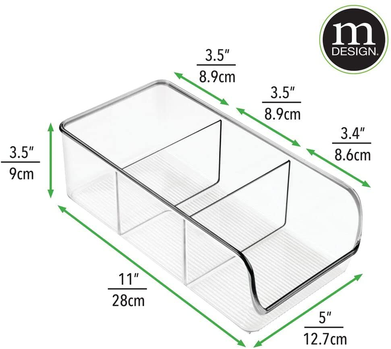 Mdesign Plastic Food Storage Bin Organizer with 3 Compartments for Kitchen Cabinet, Pantry, Shelf, Drawer, Fridge, Freezer Organization - Holds Snack Bars - Ligne Collection - 4 Pack - Clear Home & Garden > Kitchen & Dining > Food Storage MetroDecor   