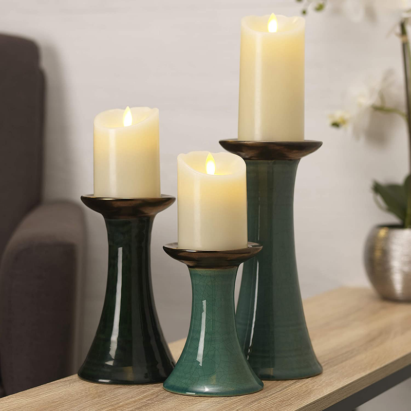 Scott Living Luxe Ceramic Glazed Candle Holder, 11 inch, Teal Home & Garden > Decor > Vases Scott Living   