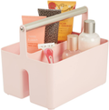 Mdesign Plastic Shower Caddy Storage Organizer Utility Tote, Divided Basket Bin - Metal Handle for Bathroom, Dorm, Kitchen, Holds Hand Soap, Shampoo, Conditioner - Aura Collection - Black/Brushed Sporting Goods > Outdoor Recreation > Camping & Hiking > Portable Toilets & Showers mDesign Light Pink/Satin  