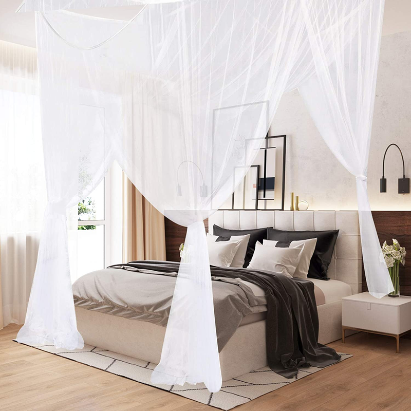 Mosquito Net for Bed Canopy, 4 Corner Post Curtains Bed Canopy Large Mosquito Netting Bedroom Princess Decoration for Girls & Adults, Fits Full/Queen/King Size Sporting Goods > Outdoor Recreation > Camping & Hiking > Mosquito Nets & Insect Screens Aifusi White  
