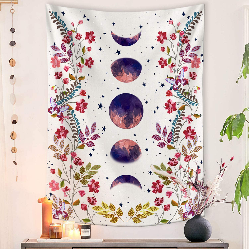 Lifeel Moonlit Garden Tapestry, Moon Phase Surrounded by Vines and Flowers Black Wall Decor Tapestry 36×48 inches Home & Garden > Decor > Artwork > Decorative Tapestries Lifeel White 36"×48" 