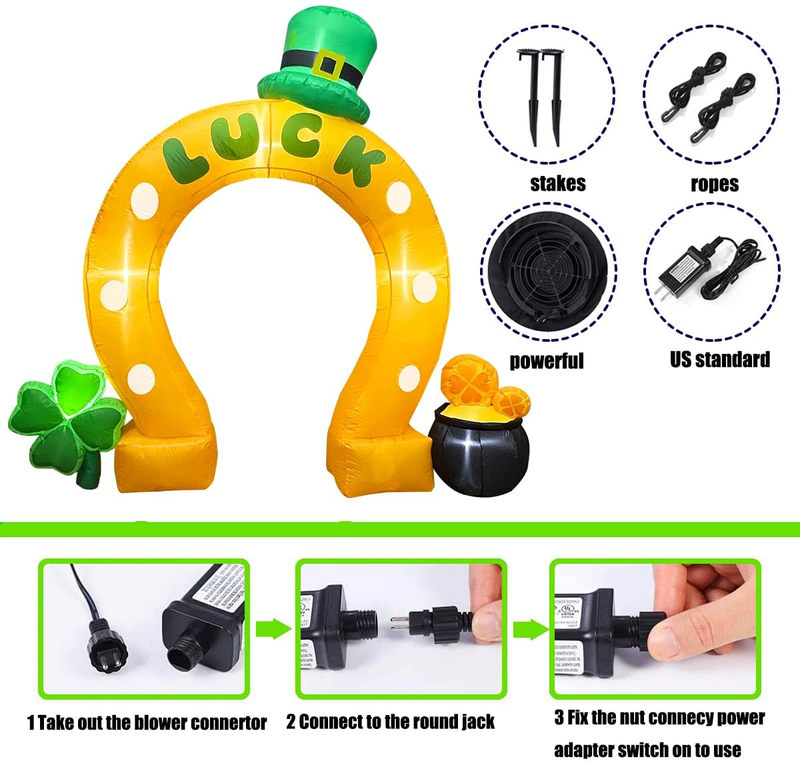 SEASONBLOW 7 Ft Inflatable St. Patrick'S Day Lucky Horseshoe Arch Archway with Shamrock and Gold Pot Decoration LED Light up for Home Yard Lawn Garden Indoor Outdoor Arts & Entertainment > Party & Celebration > Party Supplies SEASONBLOW   