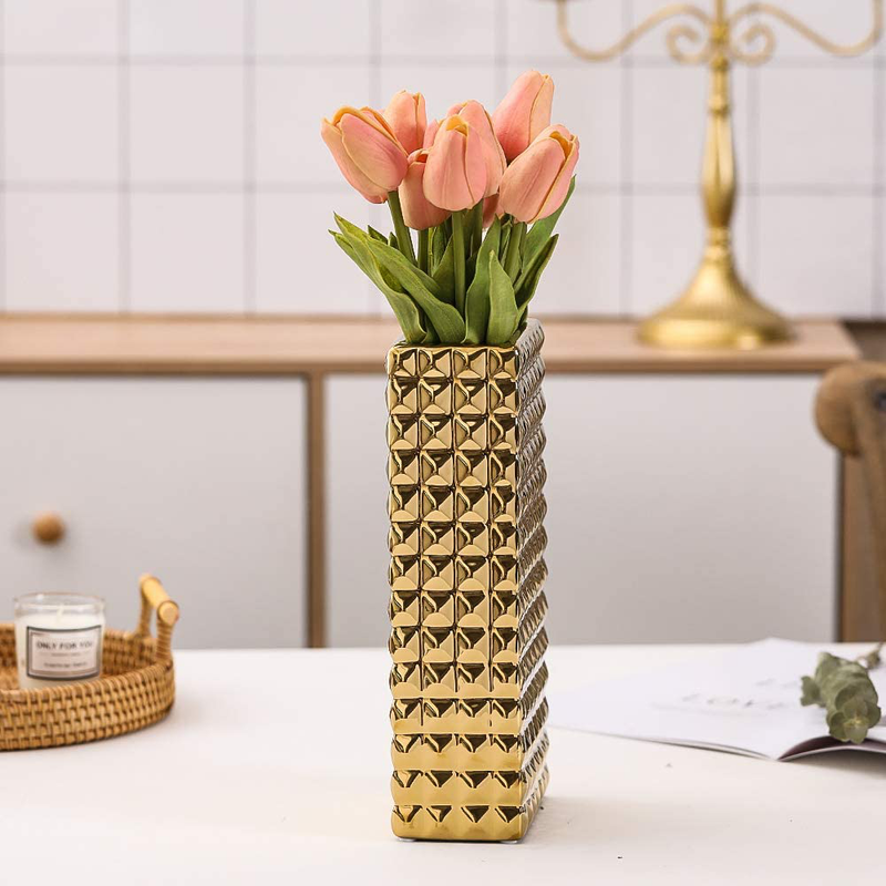 LIONWEI LIONWELI Ceramic Flower Vase Decorative Vase Home Decor Vase and Table Centerpieces Vase - Ideal Gifts for Friends and Family, Christmas, Wedding, Bridal Shower-Rectangle (Gold) Home & Garden > Decor > Vases LIONWEI LIONWELI   