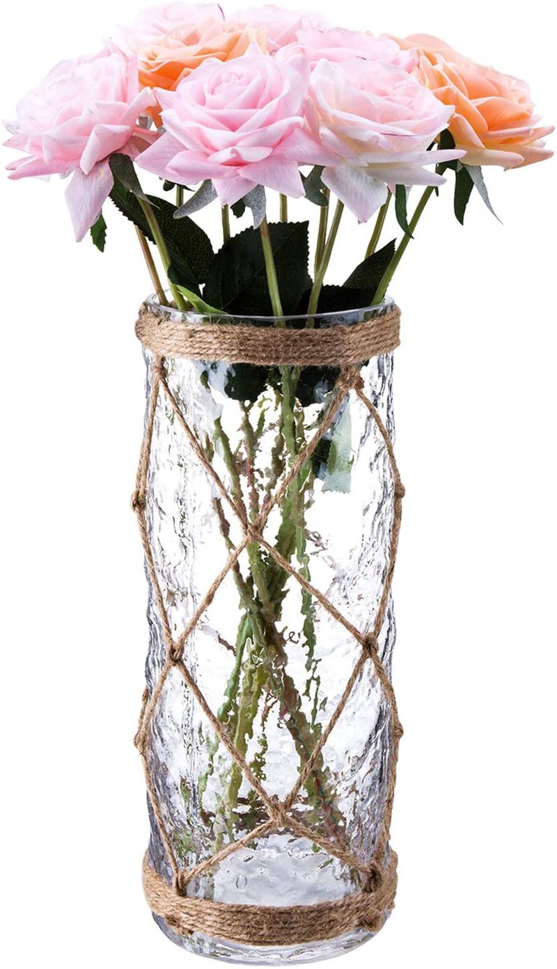 Diamond Star Rustic Glass Vase Decorative Cylinder Vase with Creative Rope Net(Large) Home & Garden > Decor > Vases Diamond Star Medium  