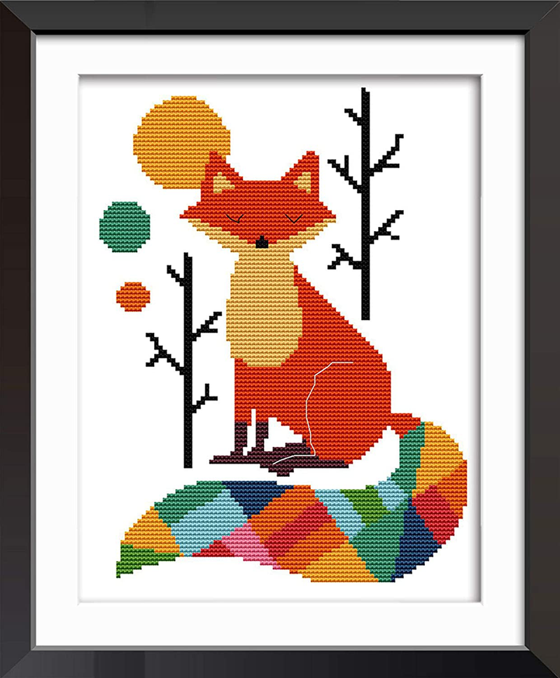Joy Sunday Cross Stitch Kits 11CT Stamped Seven Color Fox 11"x15" or 28cmx38cm Easy Patterns Embroidery for Girls Crafts DMC Cross-Stitch Supplies Needlework Animal Series