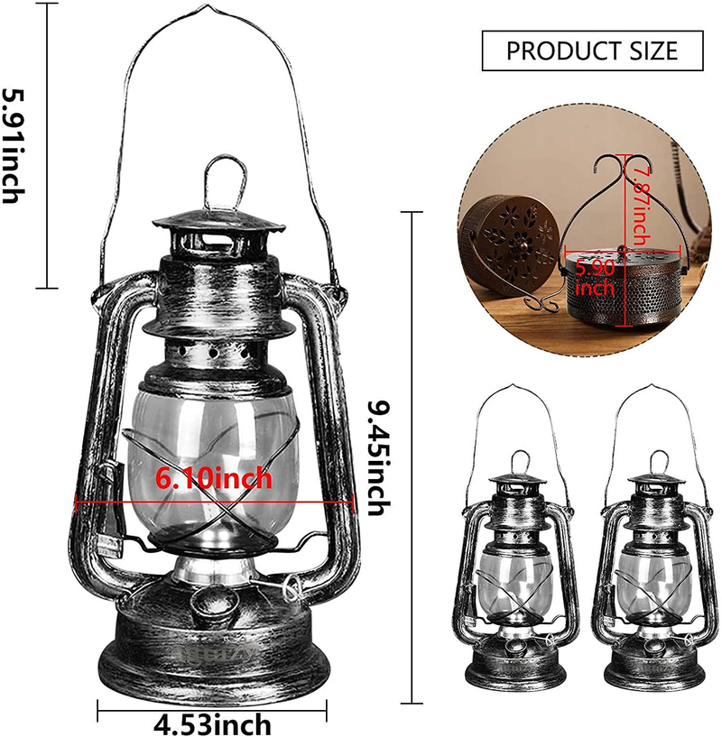 Kerosene Oil Lamp Sets,2 Kerosene Lanterns and 1 Mosquito Coil Holder, Rustic Hurricane Lamp for Indoor and Outdoor Use, Table top Decoration (Old Silver) Home & Garden > Lighting Accessories > Oil Lamp Fuel Igtazy   