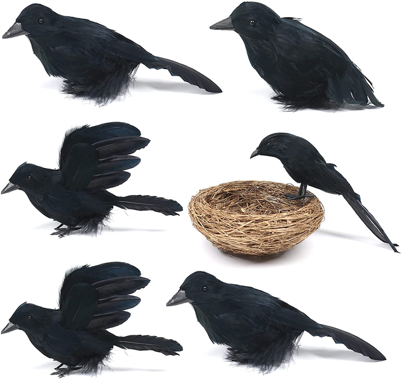 Darnassus 6PCS Halloween Crows Black Realistic Crows Artificial Feathered Raven Prop with Bird's Nest for Halloween Decor Birds Arts & Entertainment > Party & Celebration > Party Supplies Darnassus Default Title  
