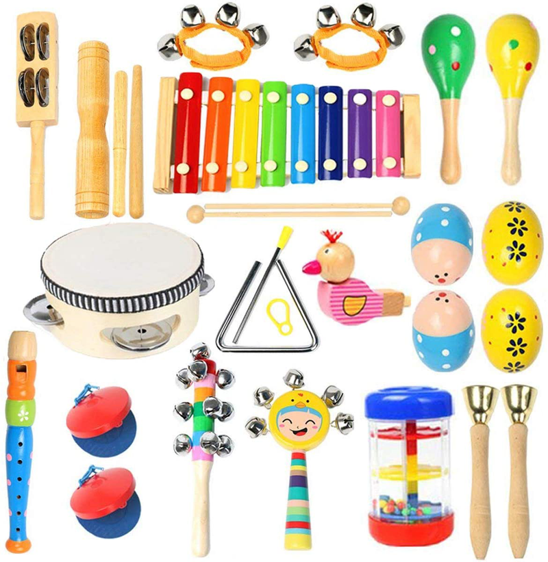 Ehome Toddler Musical Instruments, Wooden Percussion Instruments Educational Preschool Toy for Kids Baby Instrument Musical Toys Set for Boys and Girls with Storage Bag