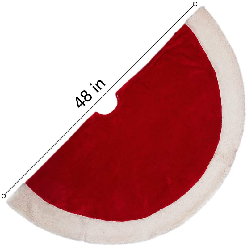 Meriwoods Plush Velvet Sherpa Christmas Tree Skirt 48 Inch, Large Classic Tree Collar, Country Rustic Indoor Xmas Decorations, Red & Cream White Home & Garden > Decor > Seasonal & Holiday Decorations > Christmas Tree Skirts Meriwoods   