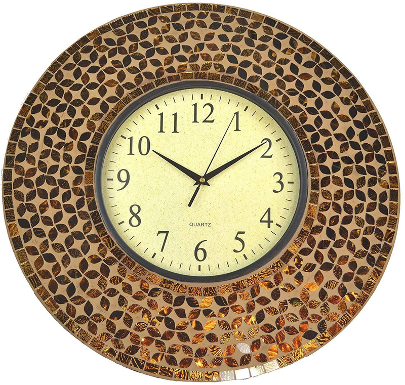 LuLu Decor, 19" Baltic Amber Mosaic Wall Clock with 9.5" Brown Arabic Glass Dial, 4.50" Mosaic Border, Silent Non-Ticking Quartz, Perfect for Housewarming Gift (LP72) Home & Garden > Decor > Clocks > Wall Clocks Lulu Decor, Inc. Xlp74 - Amber Flower/Brown Dial  
