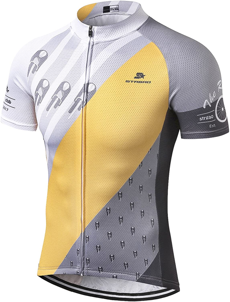MR Strgao Men's Cycling Jersey Bike Short Sleeve Shirt Sporting Goods > Outdoor Recreation > Cycling > Cycling Apparel & Accessories Mengliya Yellow Large 