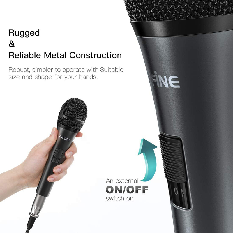 Karaoke Microphone,Fifine Dynamic Vocal Microphone for Speaker,Wired Handheld Mic with On and Off Switch and14.8ft Detachable Cable-K6