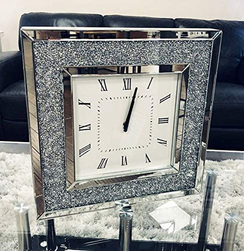 Sassy Home Crush Diamante Crystal Mirrored Square Wall Clock, one Colour, 50 x 50 x 4.5cm Home & Garden > Decor > Clocks > Wall Clocks Sassy Home   