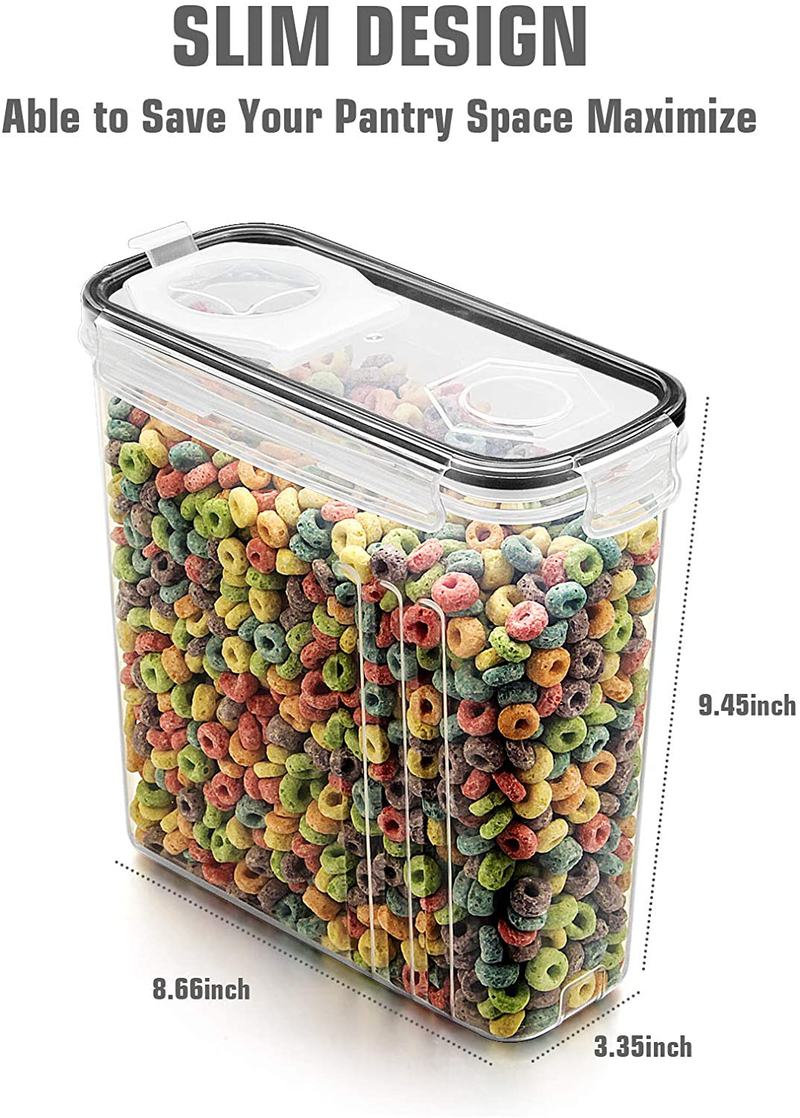 Large Cereal & Dry Food Storage Containers, Wildone Airtight Cereal Storage Containers for Sugar, Flour, Snack, Baking Supplies, Leak-Proof with Black Locking Lids - Set of 6 (4L /135.3Oz)