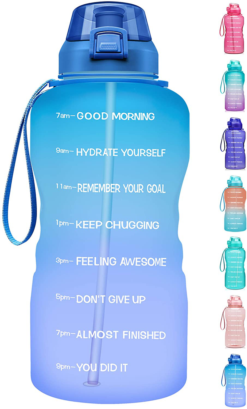 Fidus Large 1 Gallon/128oz Motivational Water Bottle with Time Marker & Straw,Leakproof Tritan BPA Free Water Jug,Ensure You Drink Enough Water Daily for Fitness,Gym and Outdoor Sports Sporting Goods > Outdoor Recreation > Winter Sports & Activities Fidus A3-Blue/Purple Gradient 1 Gallon 