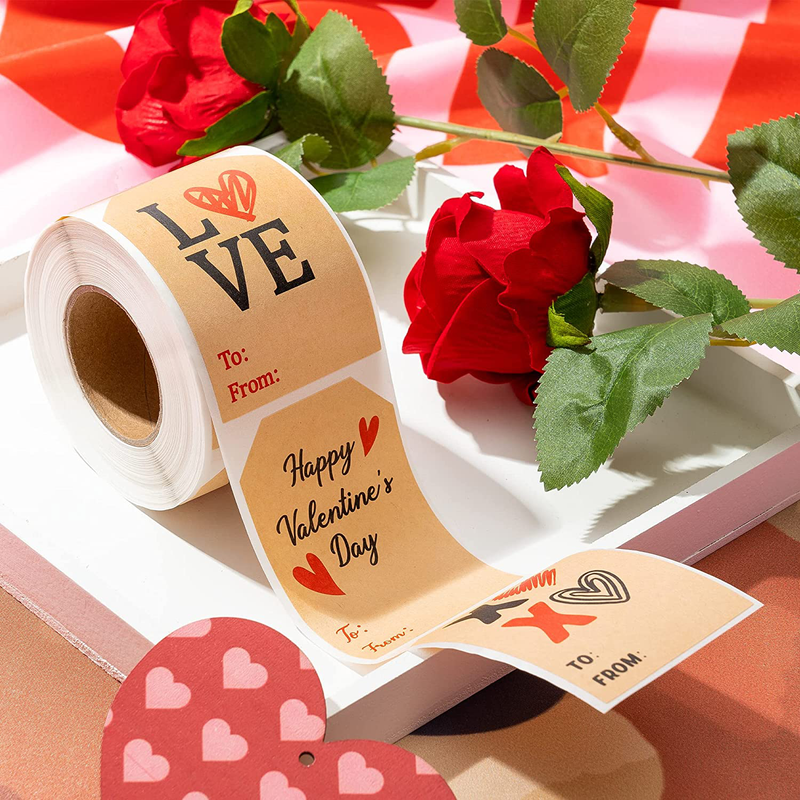 Haooryx 280Pcs Valentines Heart Gift Tags Stickers Gift Wrapping, 4 Designs Self Adhesive Kraft Paper Name Writable Labels Stickers for Valentine'S Day Presents Package Envelope Seals Cards Decoration Home & Garden > Decor > Seasonal & Holiday Decorations Haooryx   
