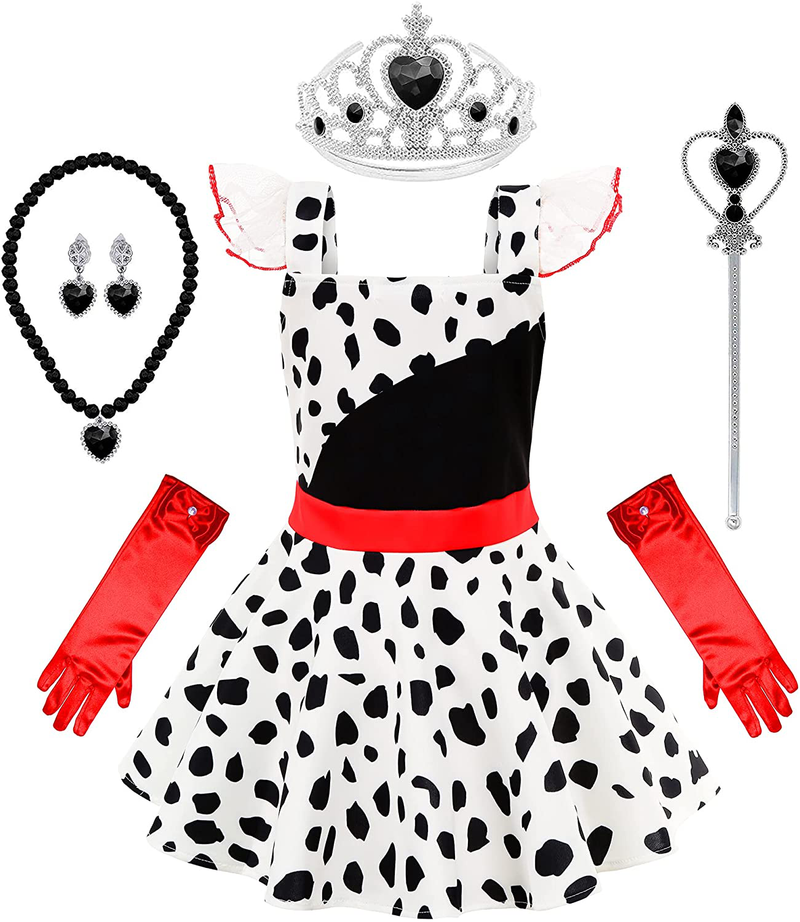 Mecamelon Girl Dalmatian Halloween Costume Christmas Vintage Polka Dots Dress Set for Girls Apparel & Accessories > Costumes & Accessories > Costumes Mecamelon White 4T 