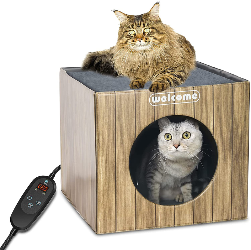 PETNF Heated Cat House, 2021 Upgraded Heating Cat Houses for Outdoor Indoor Cats and Small Dogs with Heated Mat, Foldable outside Heated Cat Bed Waterproof Kitty Shelter Animals & Pet Supplies > Pet Supplies > Cat Supplies > Cat Beds PETNF   