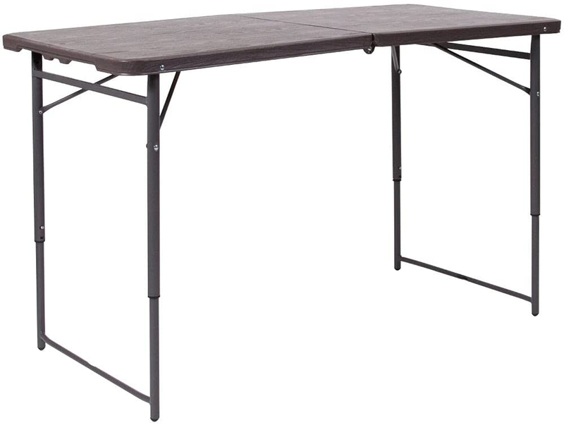 Flash Furniture 4-Foot Height Adjustable Bi-Fold Brown Wood Grain Plastic Folding Table with Carrying Handle Sporting Goods > Outdoor Recreation > Camping & Hiking > Camp Furniture Flash Furniture   
