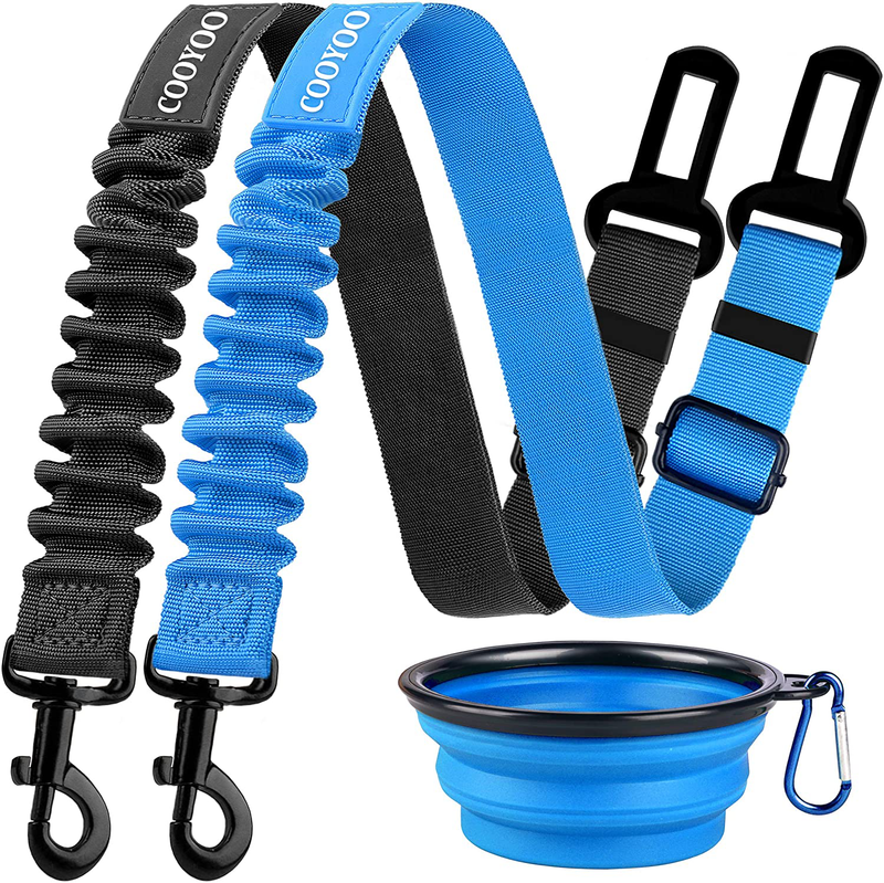 COOYOO Dog Seat Belt,2 Packs Retractable Dog Car Seatbelts Adjustable Pet Seat Belt for Vehicle Nylon Pet Safety Seat Belts Heavy Duty & Elastic & Durable Car Harness for Dogs Animals & Pet Supplies > Pet Supplies > Dog Supplies COOYOO Set 3-Black+Blue  