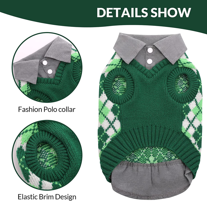 LETSQK Dog Sweater Dog Knitted Pet Clothes Classic Dog Winter Outfit with Plaid Argyle Patterns Warm Dog Sweatshirt with Polo Collar for Small Medium Puppies Dogs Cats Animals & Pet Supplies > Pet Supplies > Cat Supplies > Cat Apparel LETSQK   