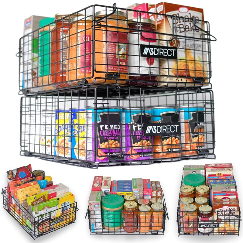 Stackable Wire Baskets for Pantry Organization and Storage - Set of 2 XXL Foldable Pantry Organizer Bins for Kitchen Organization - Metal Pantry Baskets for Food Storage, Snacks, & Fruit Basket Home & Garden > Kitchen & Dining > Food Storage A3 DIRECT   