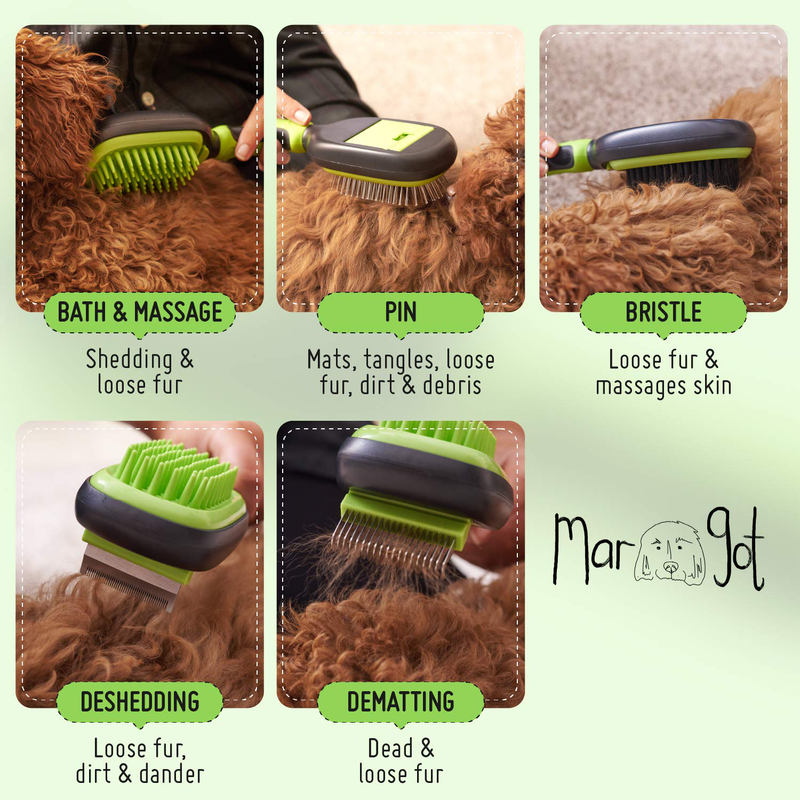 Complete 5 in 1 Pet Grooming Kit For Dogs & Cats - Professional Cat & Dog Brush Set Includes Pin, Bristle, Bath Brushes, Deshedding, Dematting Combs & Pet Toothbrush - Great For All Types Of Pet Hair