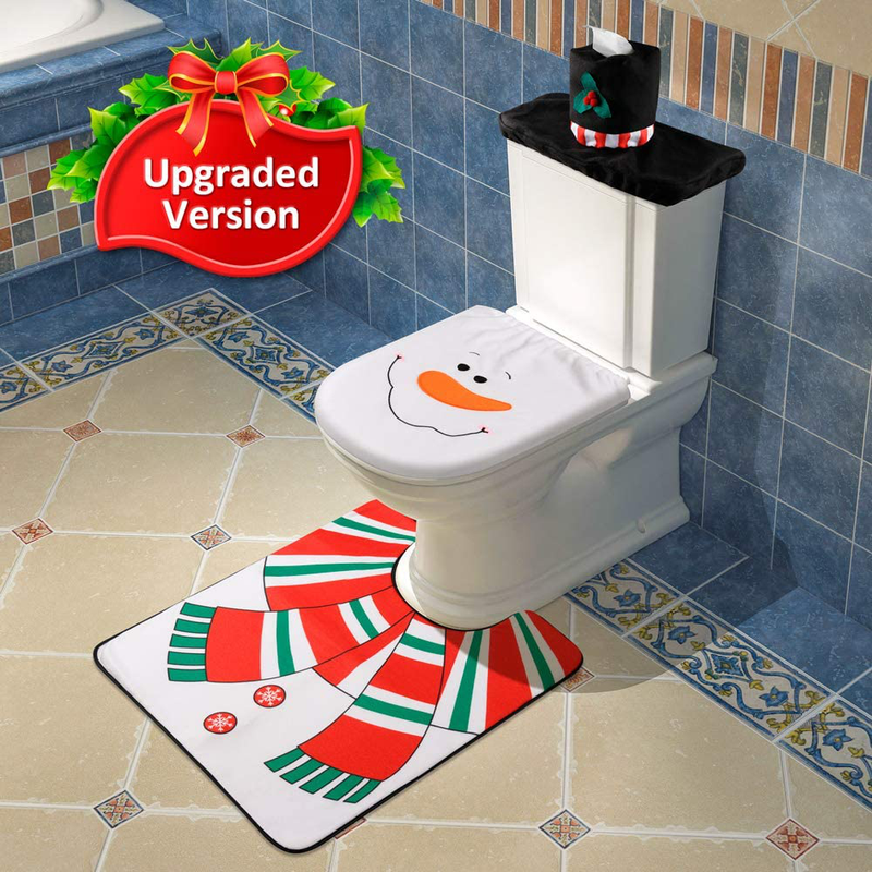 D-FantiX 4-Piece Snowman Santa Toilet Seat Cover and Rug Set Red Christmas Decorations Bathroom Home & Garden > Decor > Seasonal & Holiday Decorations& Garden > Decor > Seasonal & Holiday Decorations D-FantiX   