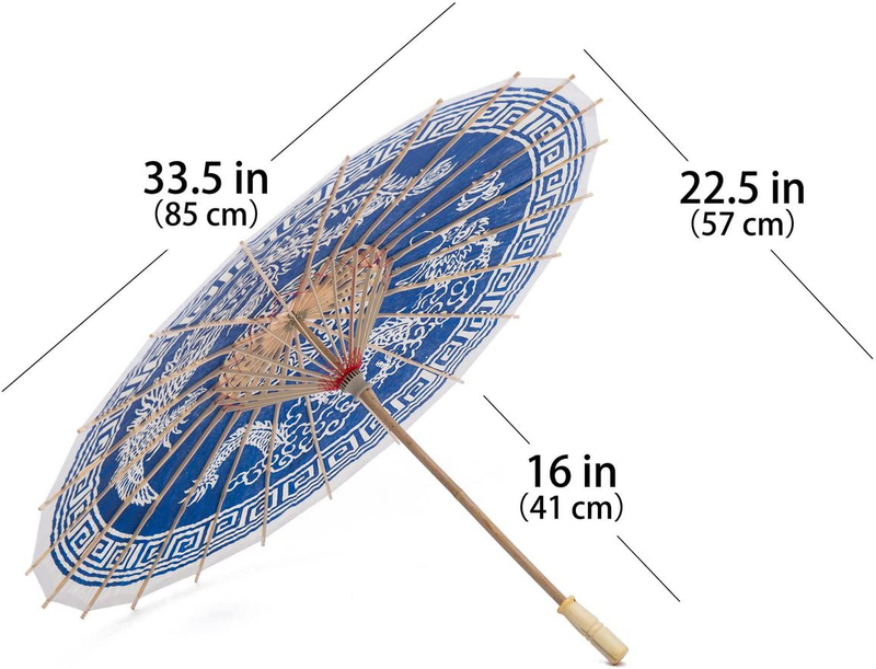 THY COLLECTIBLES Rainproof Handmade Chinese Oiled Paper Umbrella Parasol 33" Dragon & Phoenix Blue Home & Garden > Lawn & Garden > Outdoor Living > Outdoor Umbrella & Sunshade Accessories THY COLLECTIBLES   