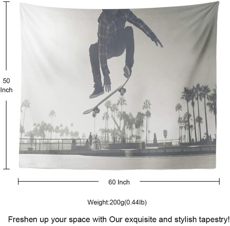 threetothree 50X60 Inches Tapestry Wall Hanging Interior Decorative Skater Boy Skate Park Venice Skateboard California Beach Trick for Bedroom Living Room Tablecloth Dorm