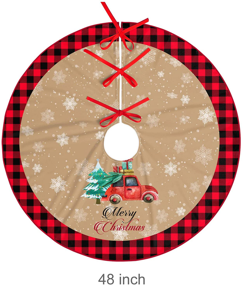 Christmas Tree Skirt with Red Buffalo Plaid Rustic Xmas Tree Skirt for Merry Christmas Xmas Holiday Party Decorations 48 Inch Home & Garden > Decor > Seasonal & Holiday Decorations > Christmas Tree Skirts COWDIY   