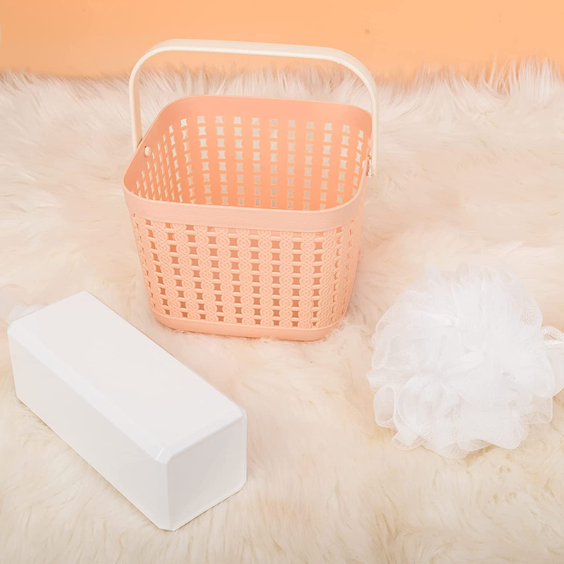 Portable Shower Caddy Basket Tote, Plastic Storage Basket with Handles Organizer Bins for Kitchen Bathroom College Dorm (Pink)