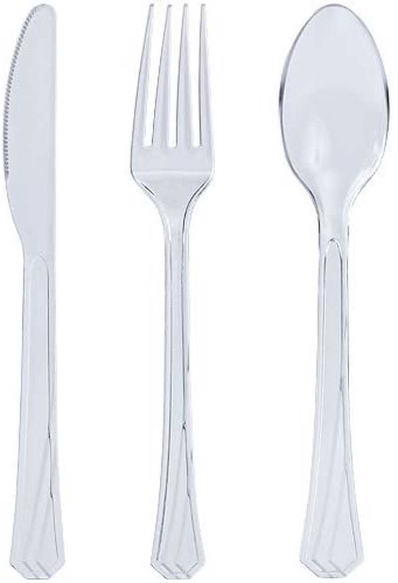 Plastic Silverware Heavyweight Clear Combo, Disposable Flatware Crystal Clear Cutlery
