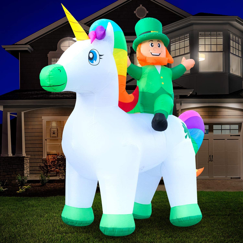 Holidayana 9Ft St Patricks Day Inflatable Leprechaun Riding Unicorn - Leprechaun and Magical Unicorn Blow up Yard Decoration, Includes Built-In Bulbs, Tie-Down Points, and Powerful Built-In Fan Arts & Entertainment > Party & Celebration > Party Supplies Holidayana   