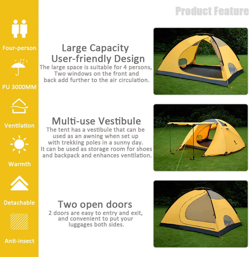 GEERTOP Camping Tent 4 Person 4 Season Waterproof Double Layer Backpacking Family Camp Tent for Outdoor Survival Travel Sporting Goods > Outdoor Recreation > Camping & Hiking > Tent Accessories GEERTOP   