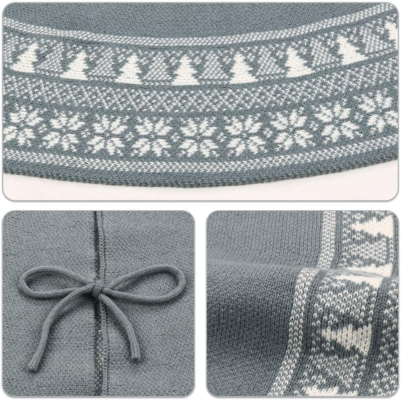 Meriwoods Fair Isle Knit Tree Skirt 48 Inch, Chunky Knitted Tree Collar for Country Rustic Christmas Decorations, Neutral Gray & Cream White Home & Garden > Decor > Seasonal & Holiday Decorations > Christmas Tree Skirts Meriwoods   