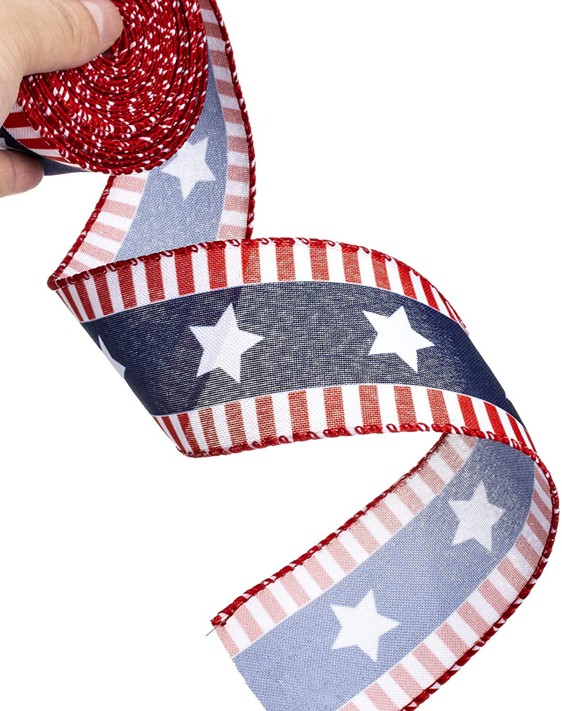 Red White Blue Stars and Stripes Wired Edge Ribbon, 10 Yards by 2.5 Inches (Style 2) Arts & Entertainment > Hobbies & Creative Arts > Arts & Crafts > Art & Crafting Materials > Embellishments & Trims > Ribbons & Trim ATRBB   