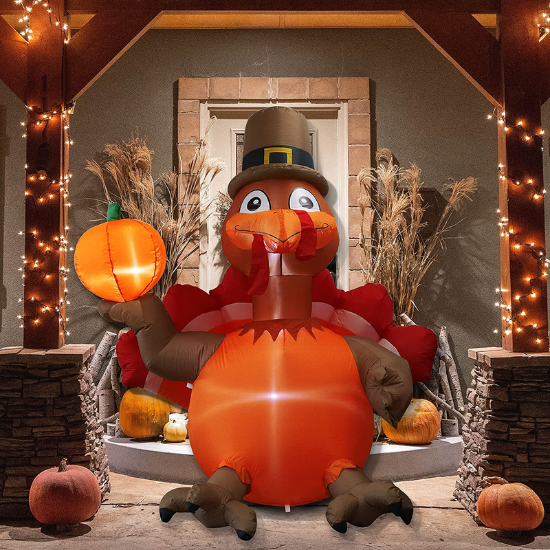Kurala 6 FT Thanksgiving Inflatable Pumpkin Turkey with Warm White LED Lights, Cute Thanksgiving Day Gift Box for Indoor, Outdoor, Party, Yard, Garden, Lawn Blow Up Holiday Decoration Home & Garden > Decor > Seasonal & Holiday Decorations& Garden > Decor > Seasonal & Holiday Decorations Kurala Pumpkin Turkey 6 FT  