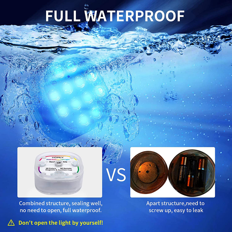 Rechargeable Submersible Led Lights, HOMLY Pool Lights with Remote, Large Suction Cup, Magnetic Pool Lights for Inground Pool , Above Ground Pool, Underwater Light Full Waterproof Led Lights 4 Sets  Homly   