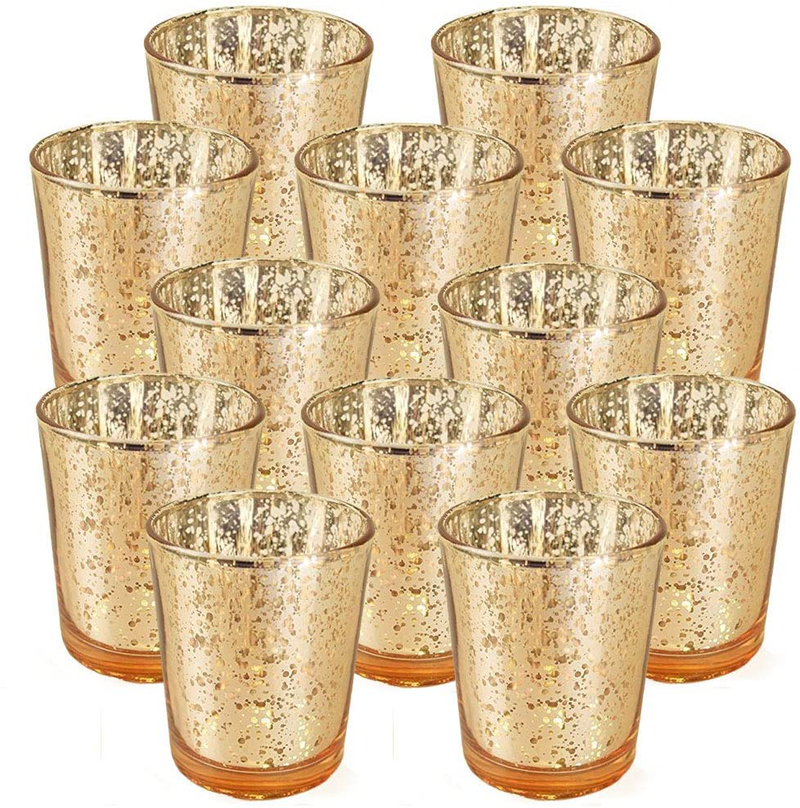 Just Artifacts 2.75-Inch Speckled Mercury Glass Votive Candle Holders (12pcs, Silver)