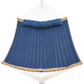 Patio Watcher 11 Feet Quilted Fabric Hammock with Curved-Bar Bamboo and Detachable Pillow, Double Hammock Perfect forOutside Outdoor Patio Yard Beach, Dark Blue Home & Garden > Lawn & Garden > Outdoor Living > Hammocks U-PHA Dark Blue  