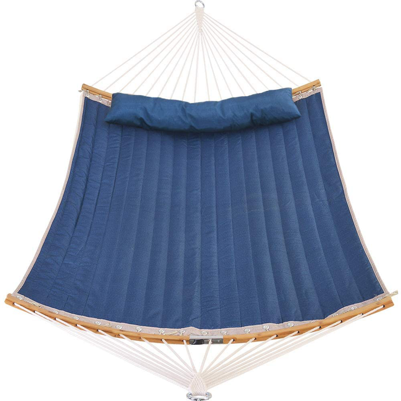 Patio Watcher 11 Feet Quilted Fabric Hammock with Curved-Bar Bamboo and Detachable Pillow, Double Hammock Perfect forOutside Outdoor Patio Yard Beach, Dark Blue Home & Garden > Lawn & Garden > Outdoor Living > Hammocks U-PHA Dark Blue  