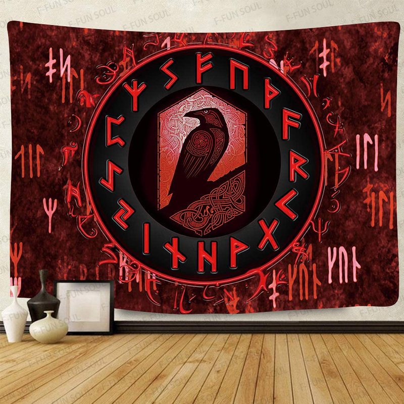 F-FUN SOUL Viking Tapestry, Large 80x60inches Soft Flannel Viking Decor, Mysterious Viking Bear Meditation Psychedelic Runes Wall Hanging Tapestries for Living Room Bedroom Decor GTLSFS9 Home & Garden > Decor > Artwork > Decorative Tapestries F-FUN SOUL